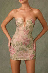 Embellished Sweetheart-Neck A-Line Mini Dress in Rose Hotfix